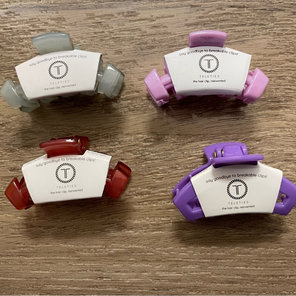 Teleties Women's Hair Clip Set - Purple, Pink, Gray, Red - Tiny - set of 4